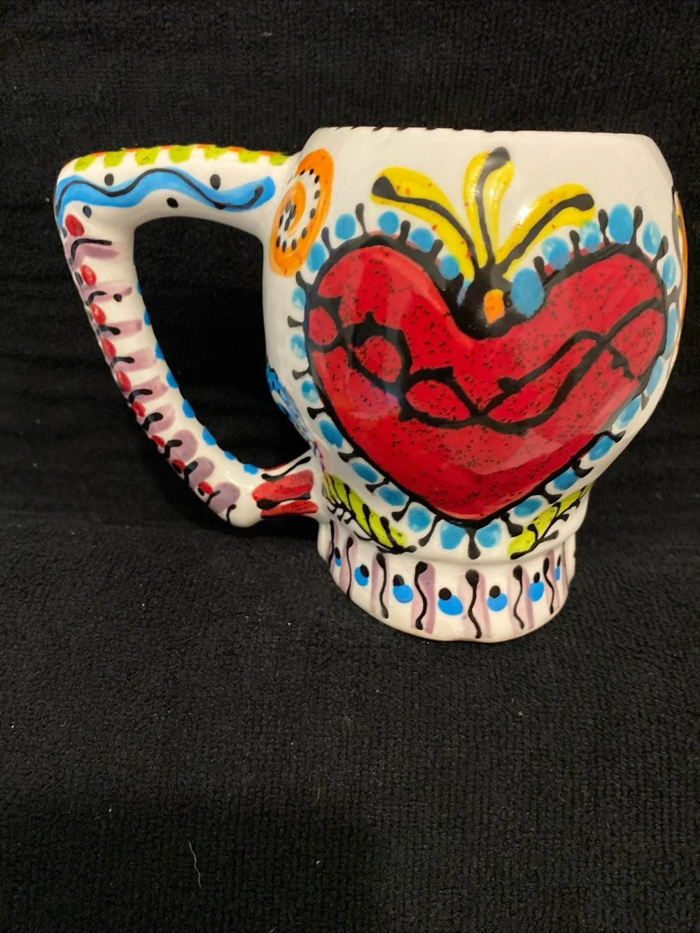 Hand-Painted Signed 2012 “Sugar Skull Ceramic Mug” Multicolor 18oz EUC